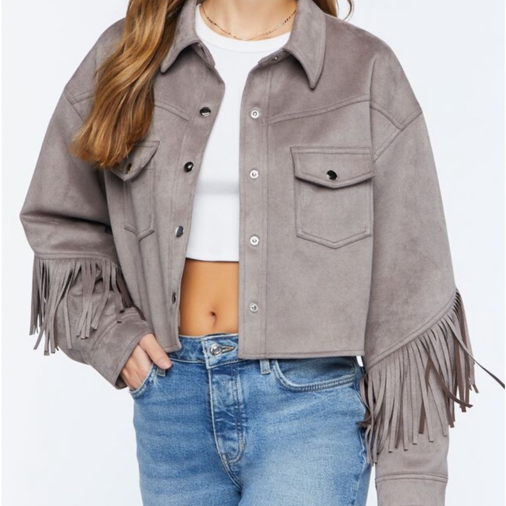 Faux Suede Fringe Trucker Jacket